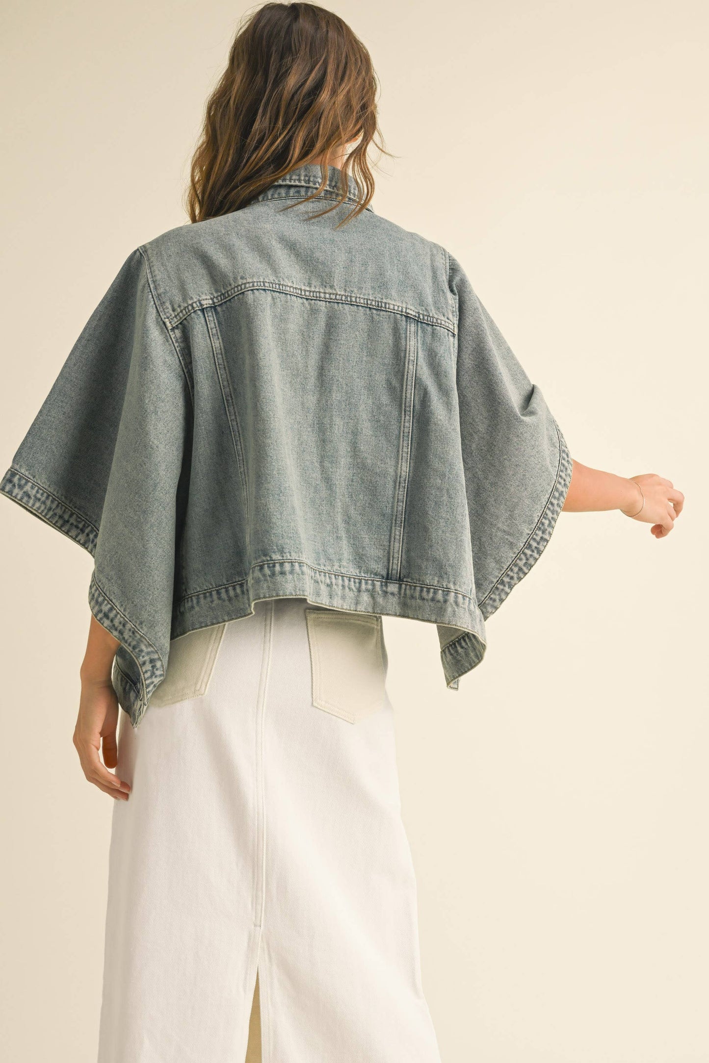 New Ways Cape Sleeve Denim Jacket