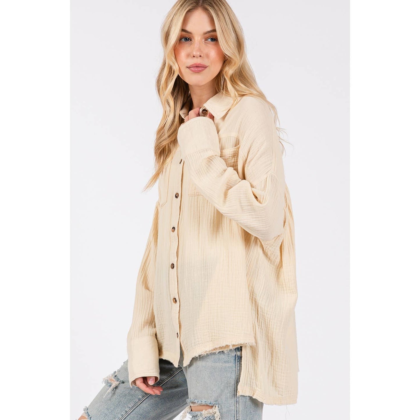 Easy Going (Natural) Cotton Gauze Blouse