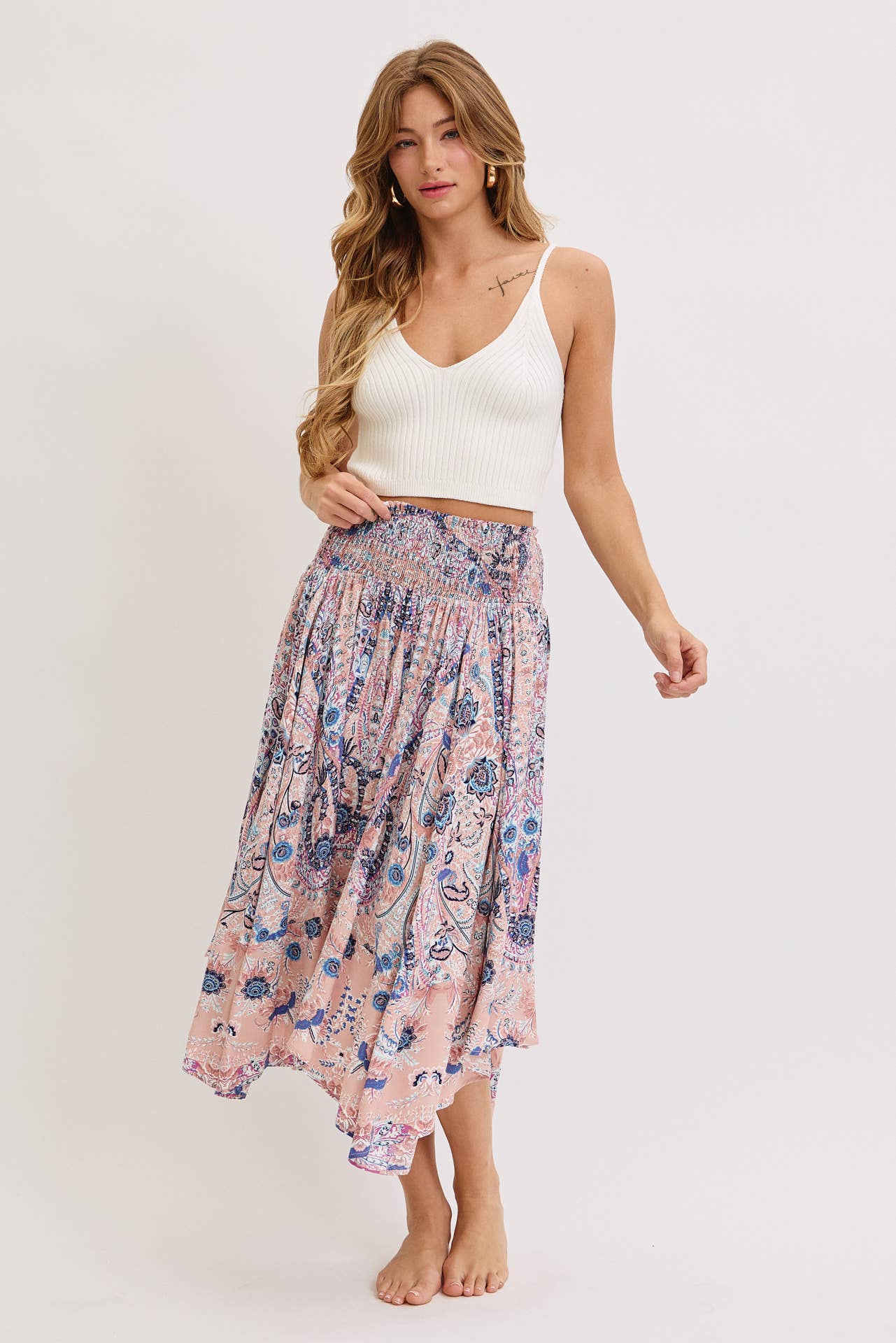 Playful Paisley Boho Print Midi Skirt