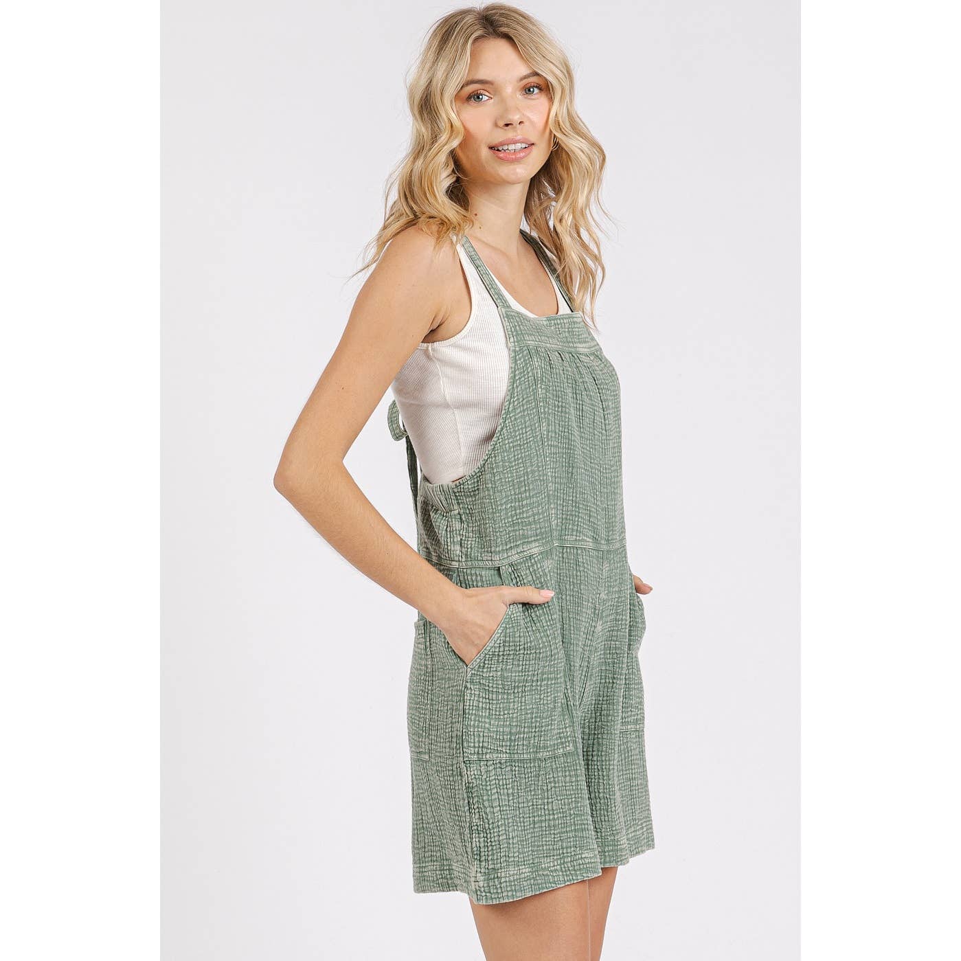Joy Ride (Sage) Gauze Shorts Romper