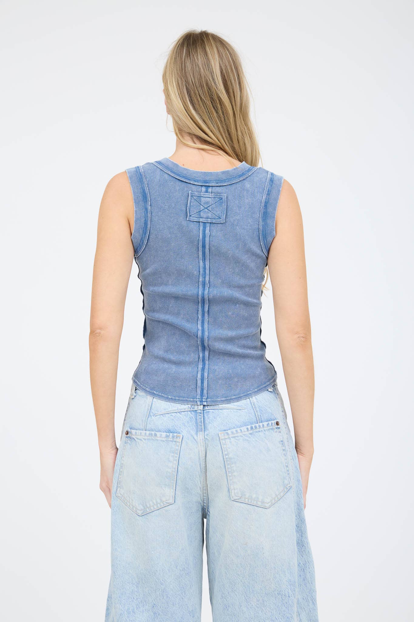Self Love (Blue) Washed Henley Tank