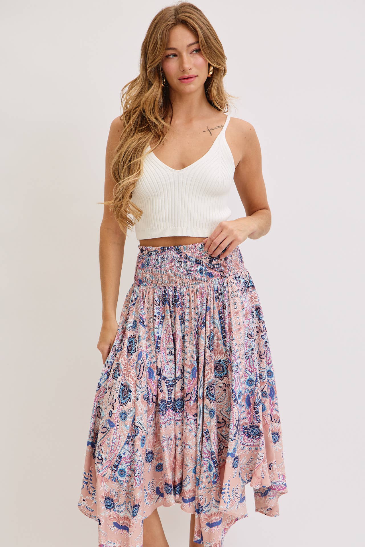 Playful Paisley Boho Print Midi Skirt
