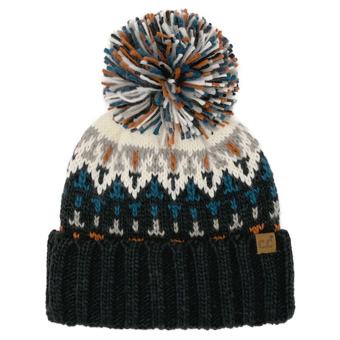 C.C Geo Pattern Yarn Pom Beanie