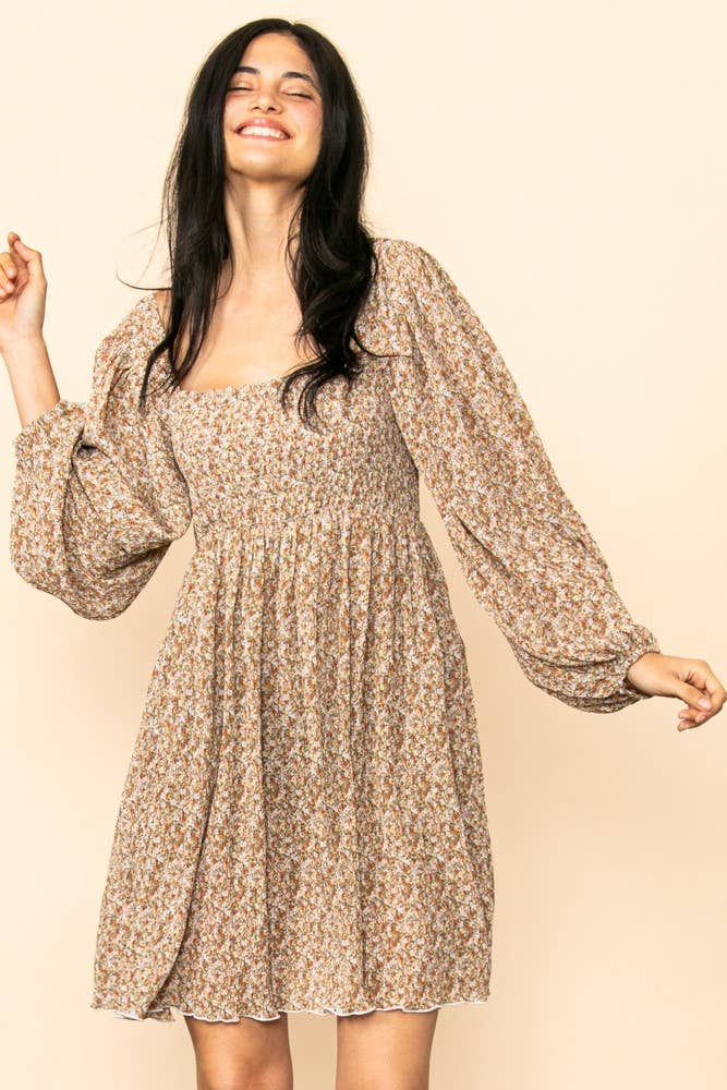 Time To Fly Pleated Floral Smocked Dress