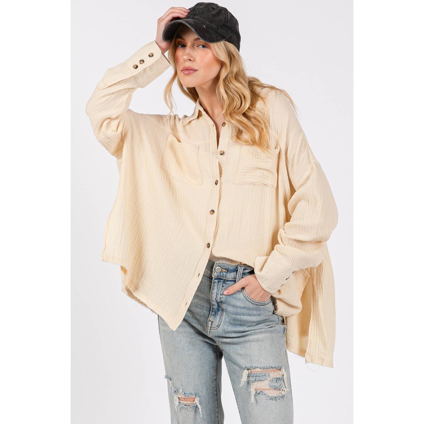 Easy Going (Natural) Cotton Gauze Blouse