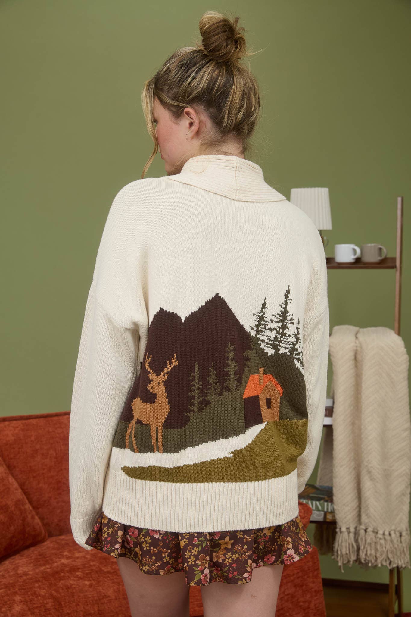 Camping Scene Toggle Button Cardigan
