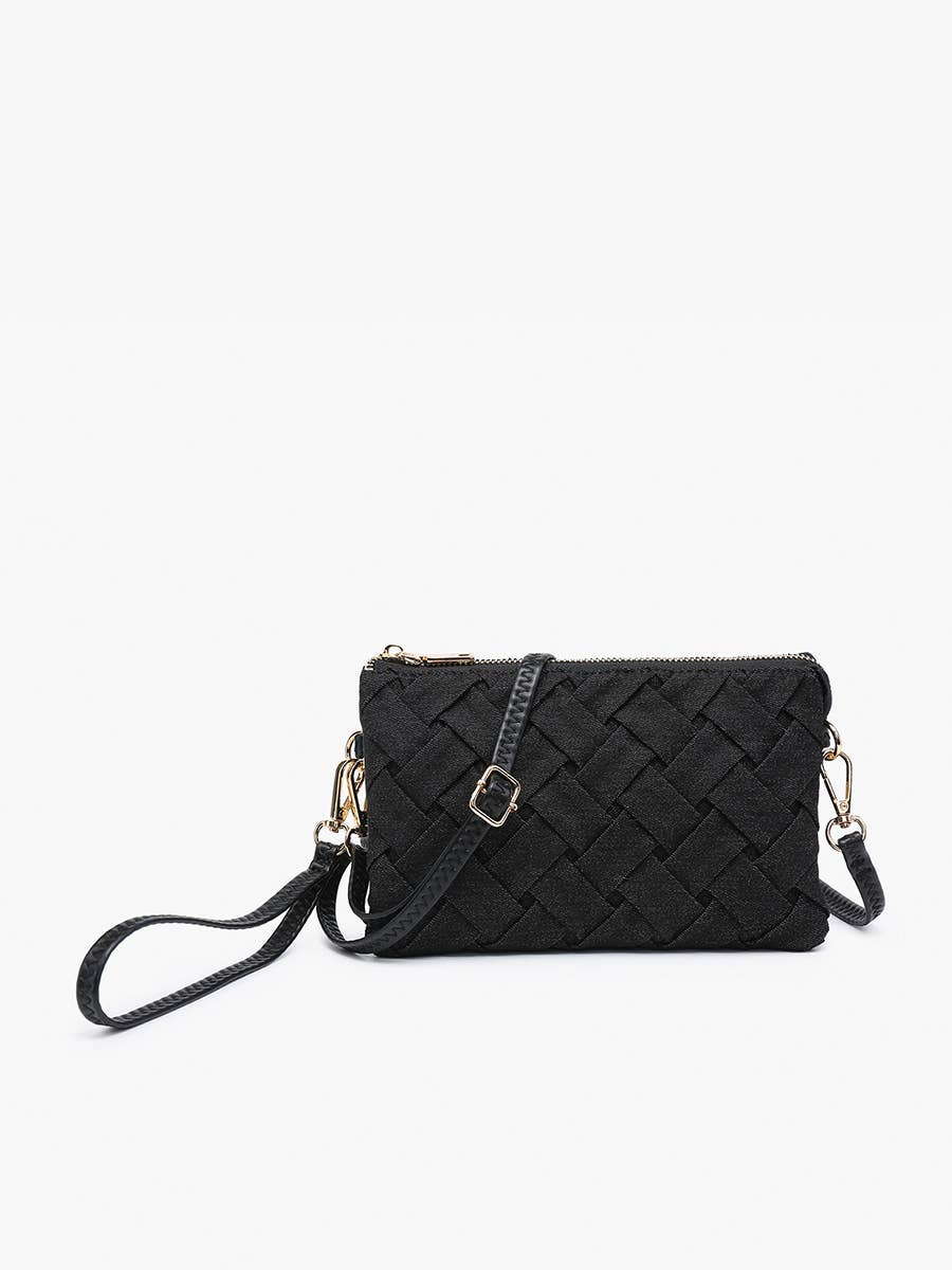 Riley (Black) Woven Denim Crossbody/Wristlet