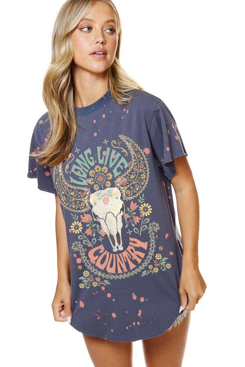 LL Country (Ink) Bleached Cut Hem Tee