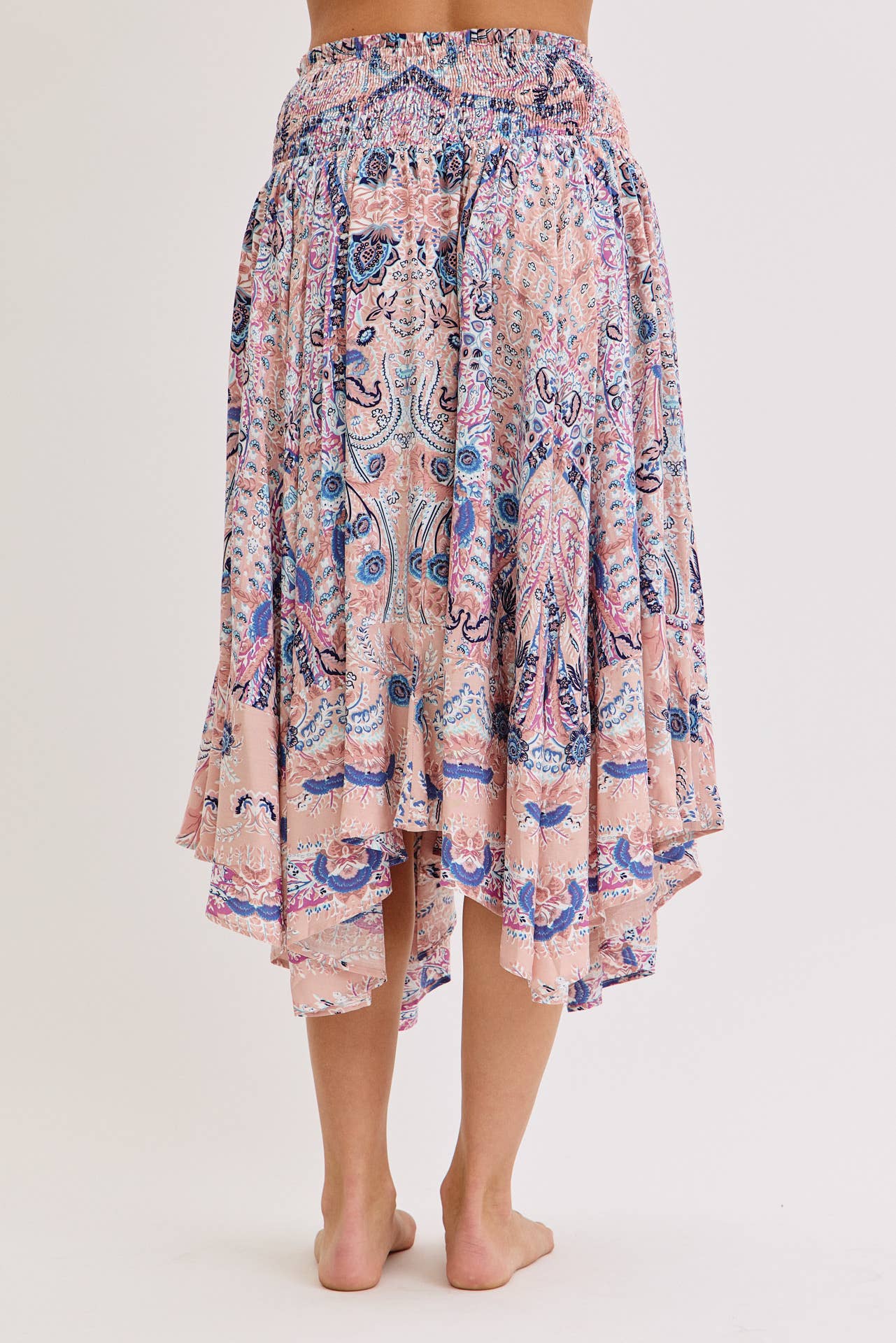 Playful Paisley Boho Print Midi Skirt