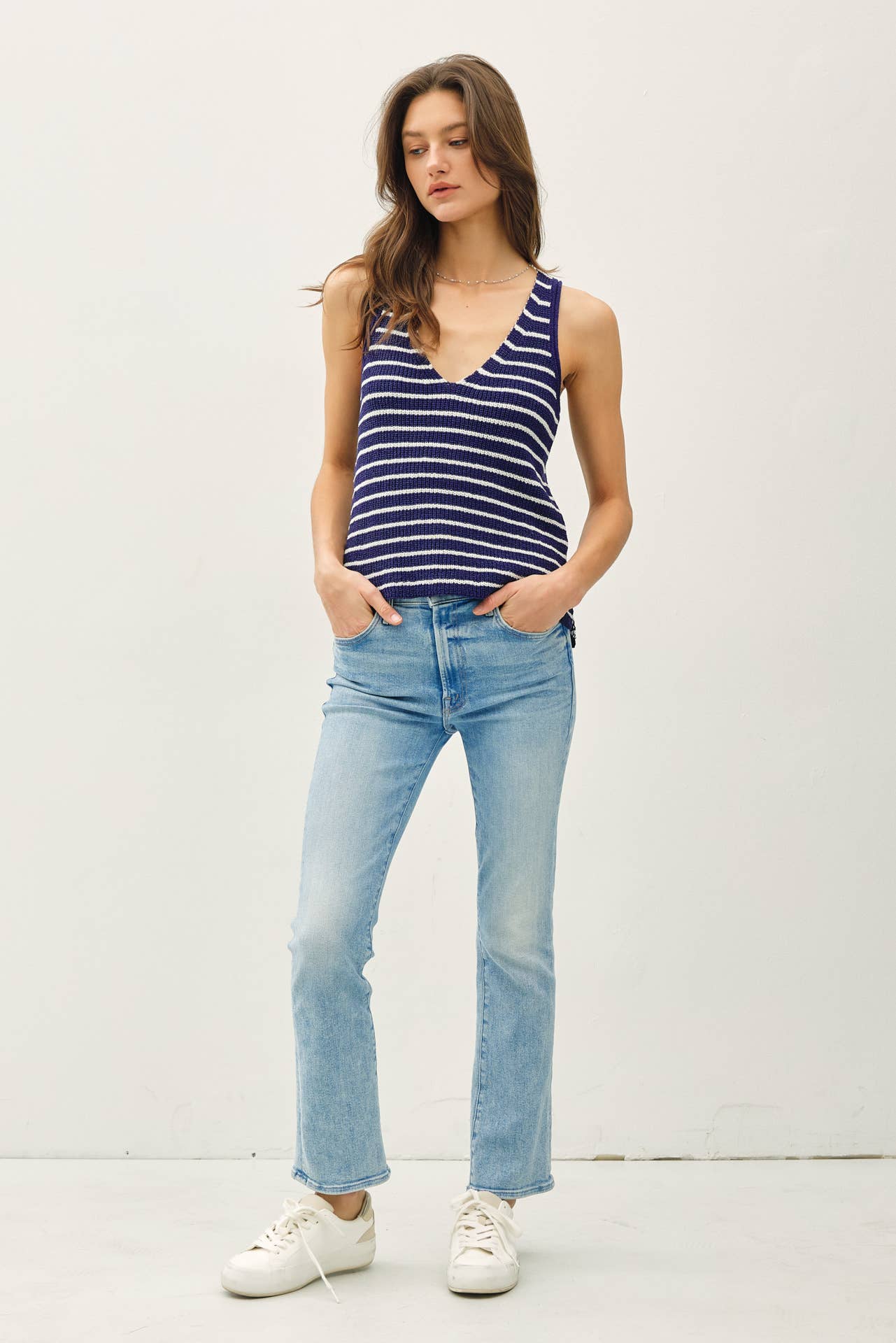 Keep In Line (Navy) Stripe Sweater Tank