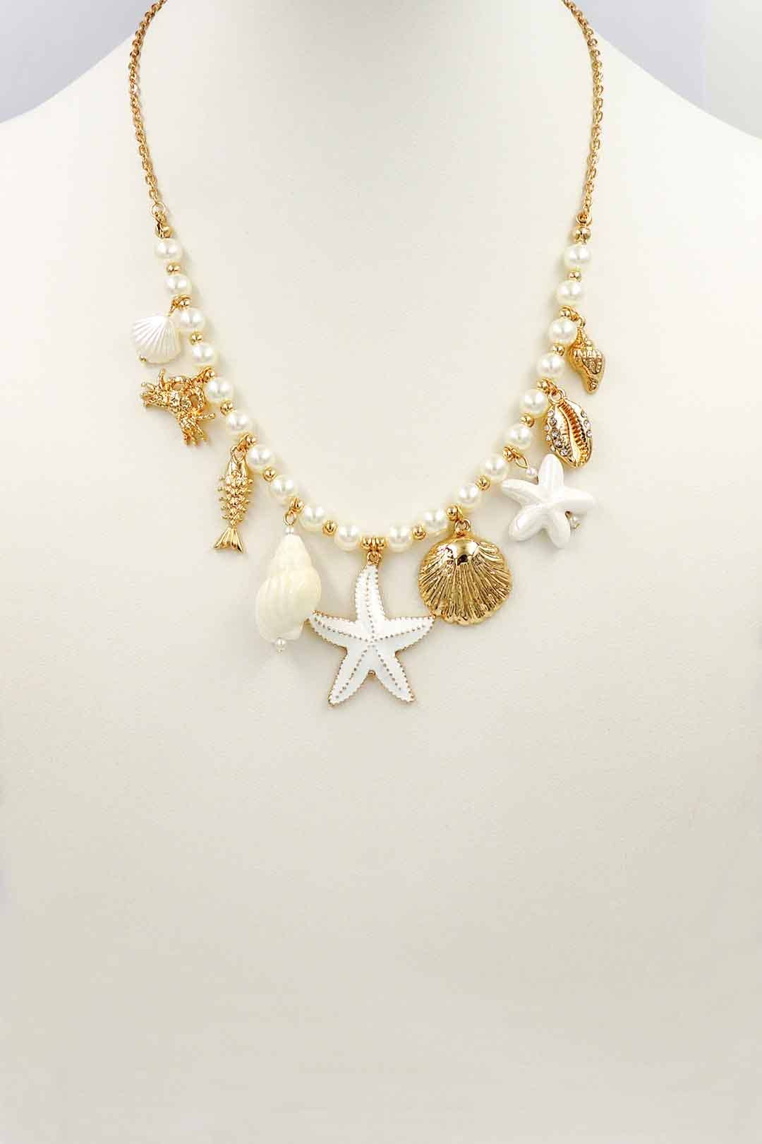 Pearls and Sealife Charm Necklace