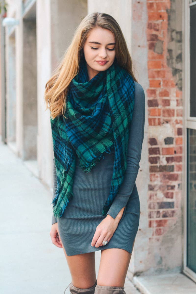 All-Time Classic (Grn/Bl) Plaid Blanket Scarf