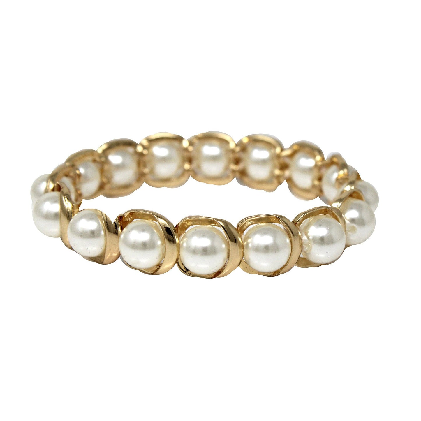 Gold Circle Stretch Bracelet w/ Freshwater Pearls