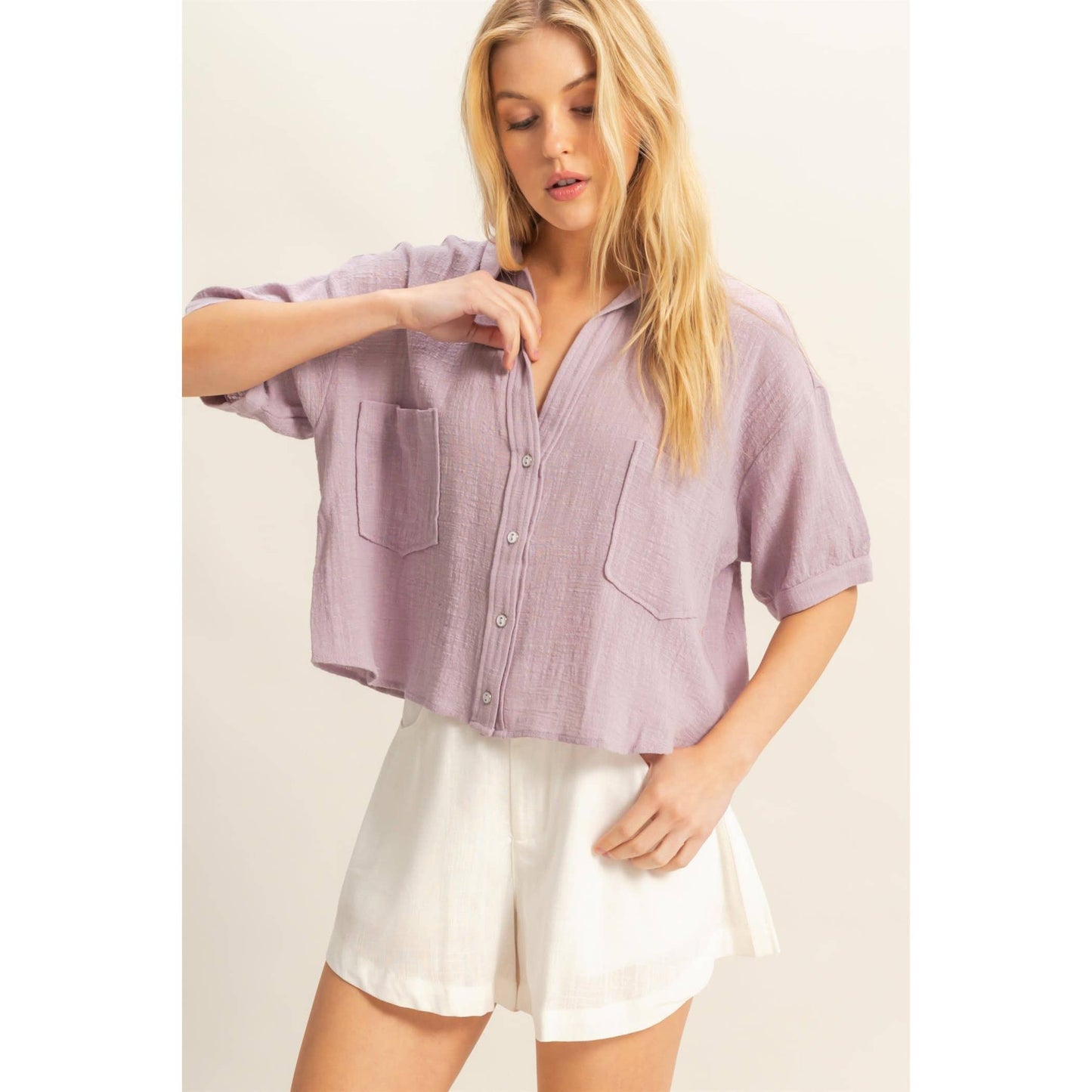 Crop It Out (Lavender) SS Cotton Blouse