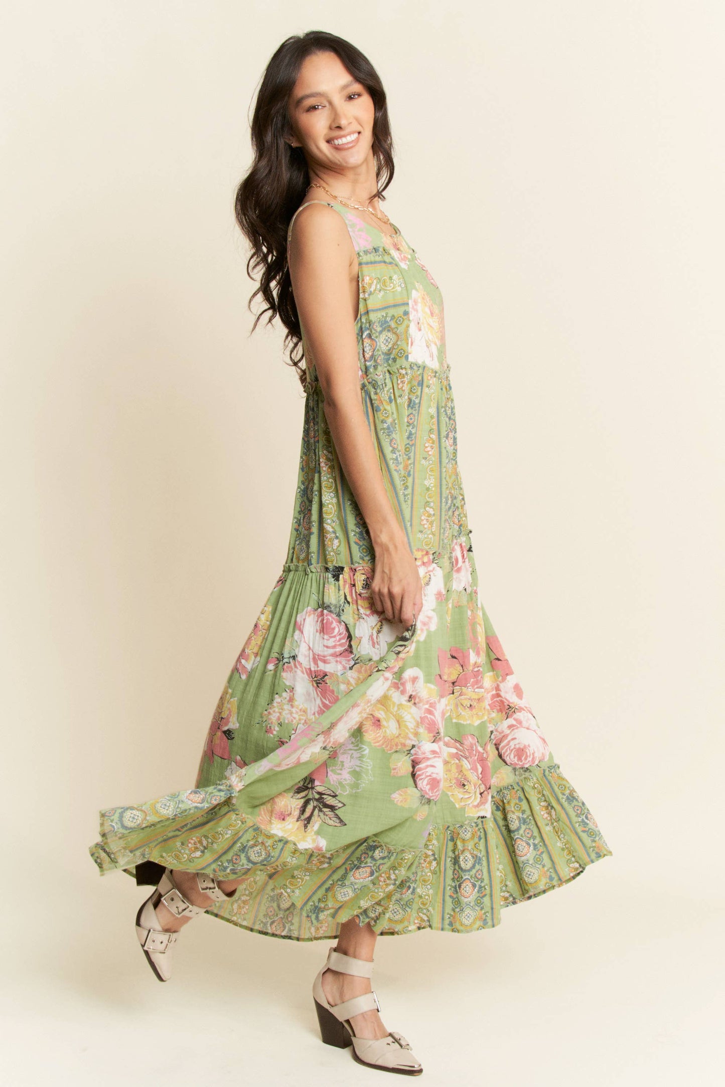 Tangled In Bloom (Sage) Floral Mix Dress