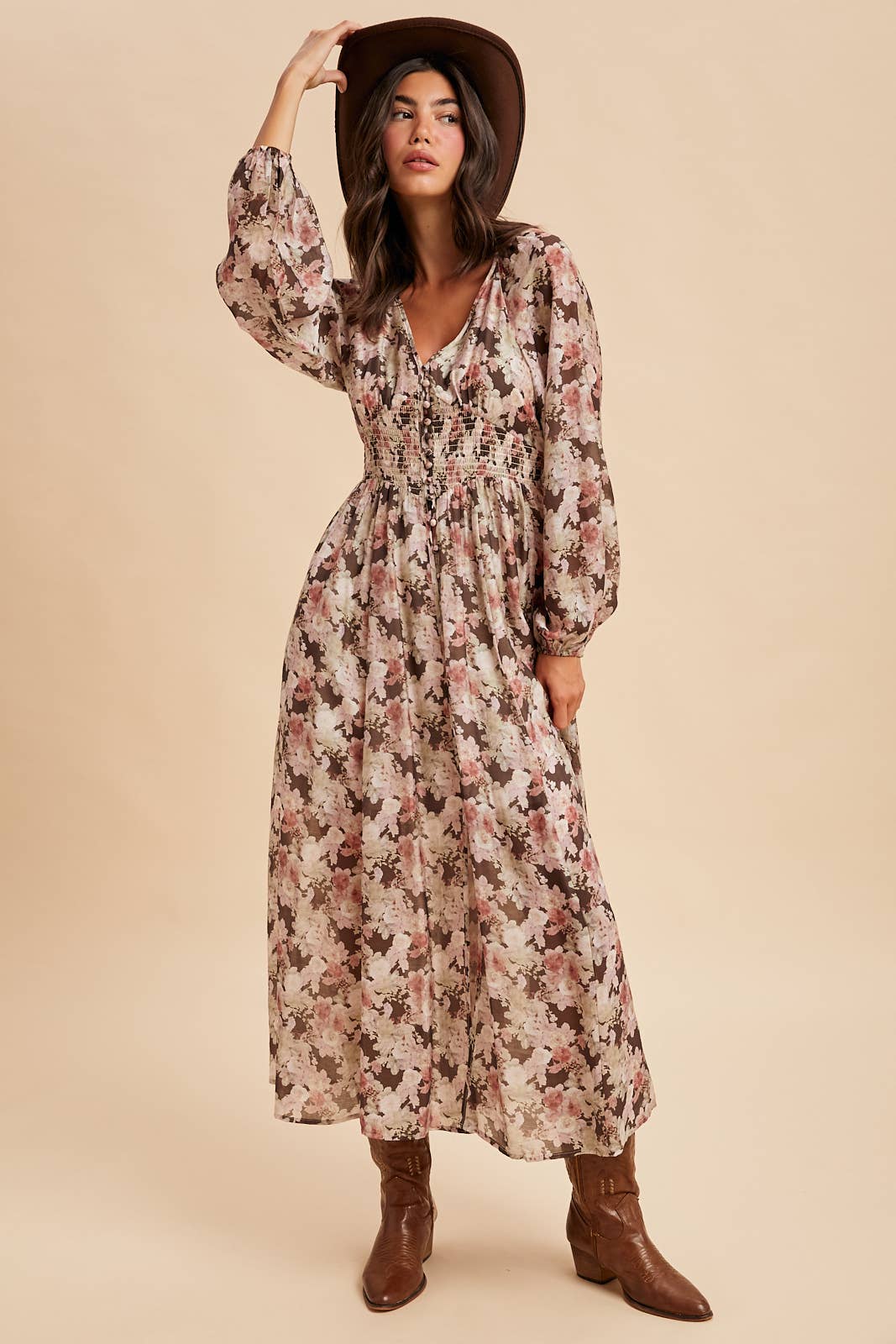 Acadian Sunrise (Mocha) Floral Maxi Dress