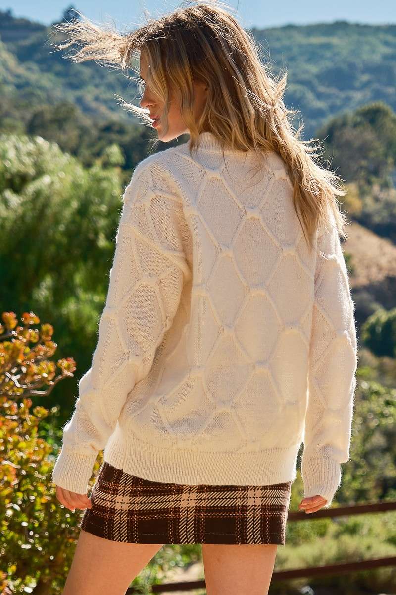 Tell All (Cream) Textured Bow Knit Sweater