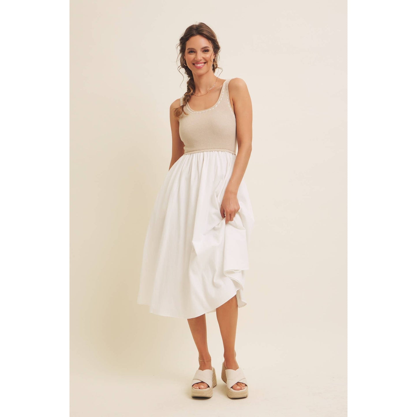 Keep Close (Tan/Cream) Midi Dress