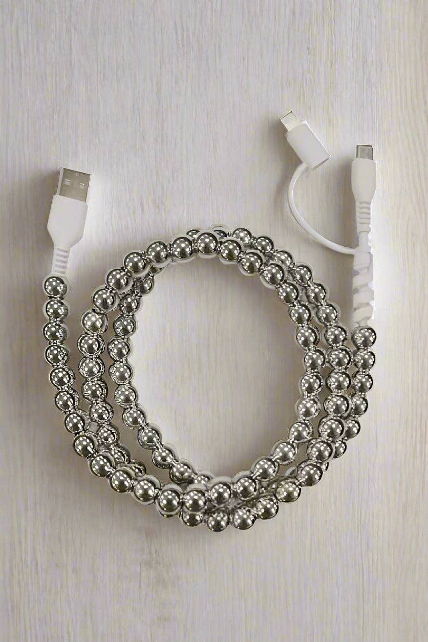 40” (Silver) Beaded Cord Phone Charger