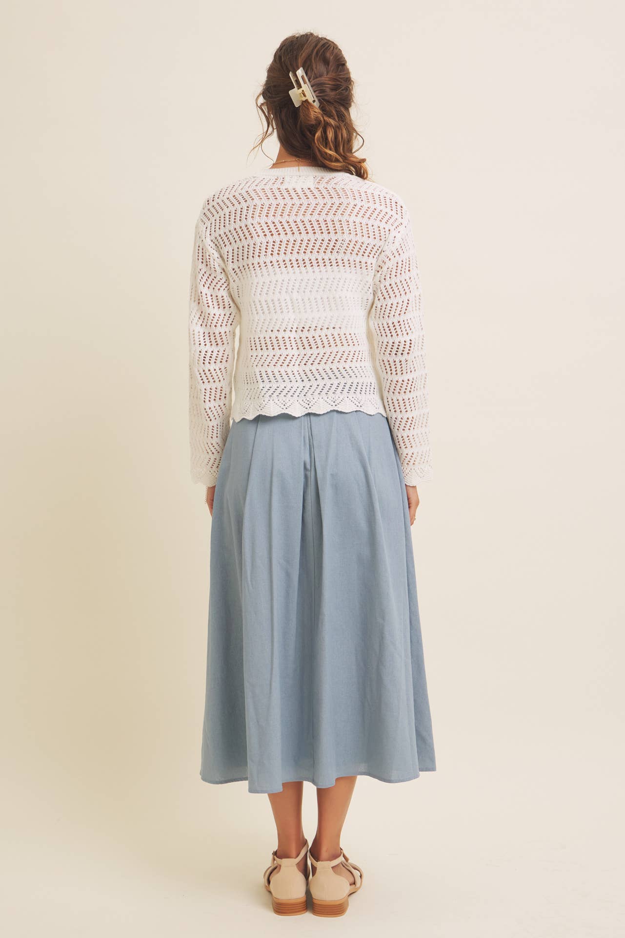 Time Flies (White) Crochet Bow Tie Cardigan