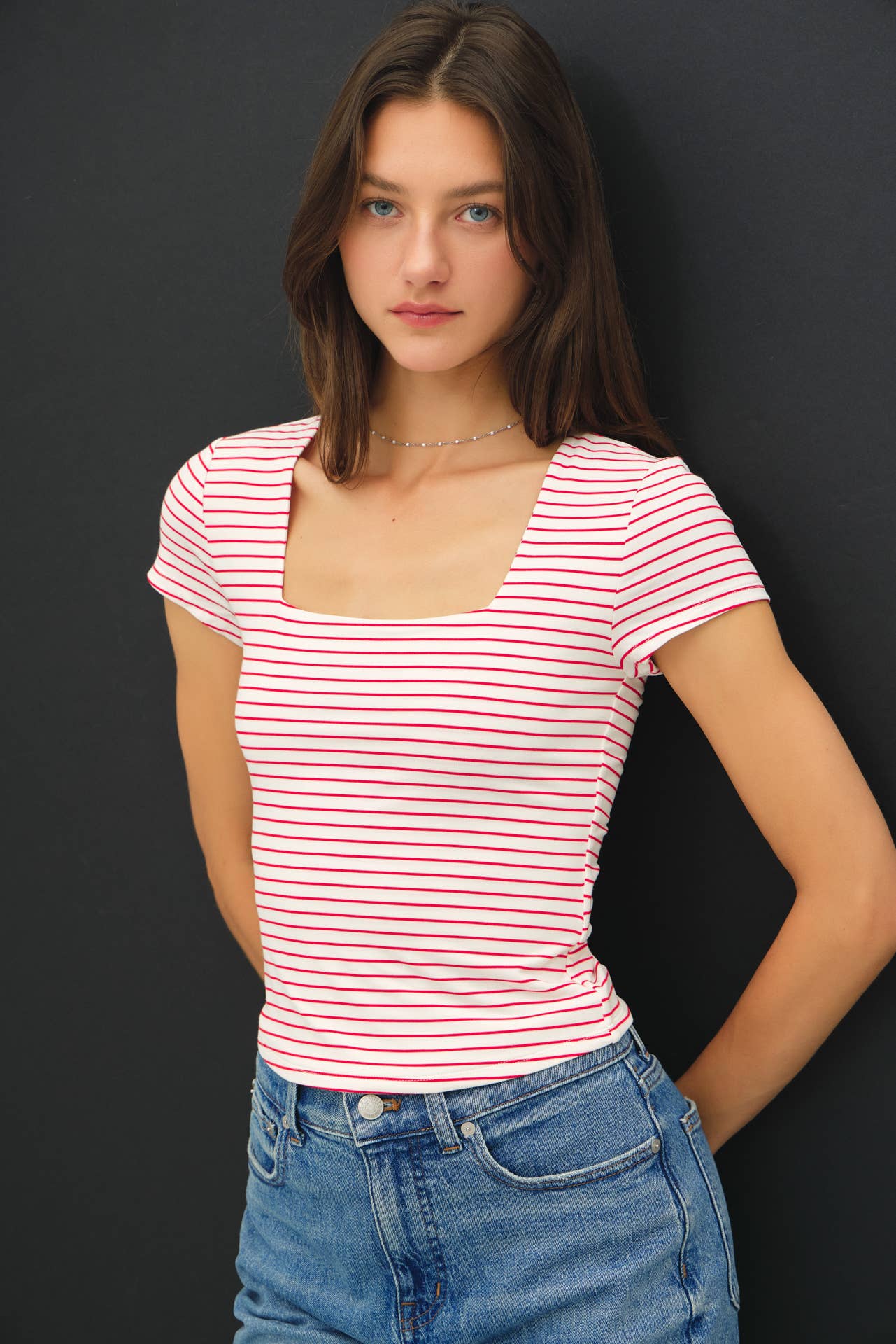 Feel Good (Red) Stripe Double Lined Top