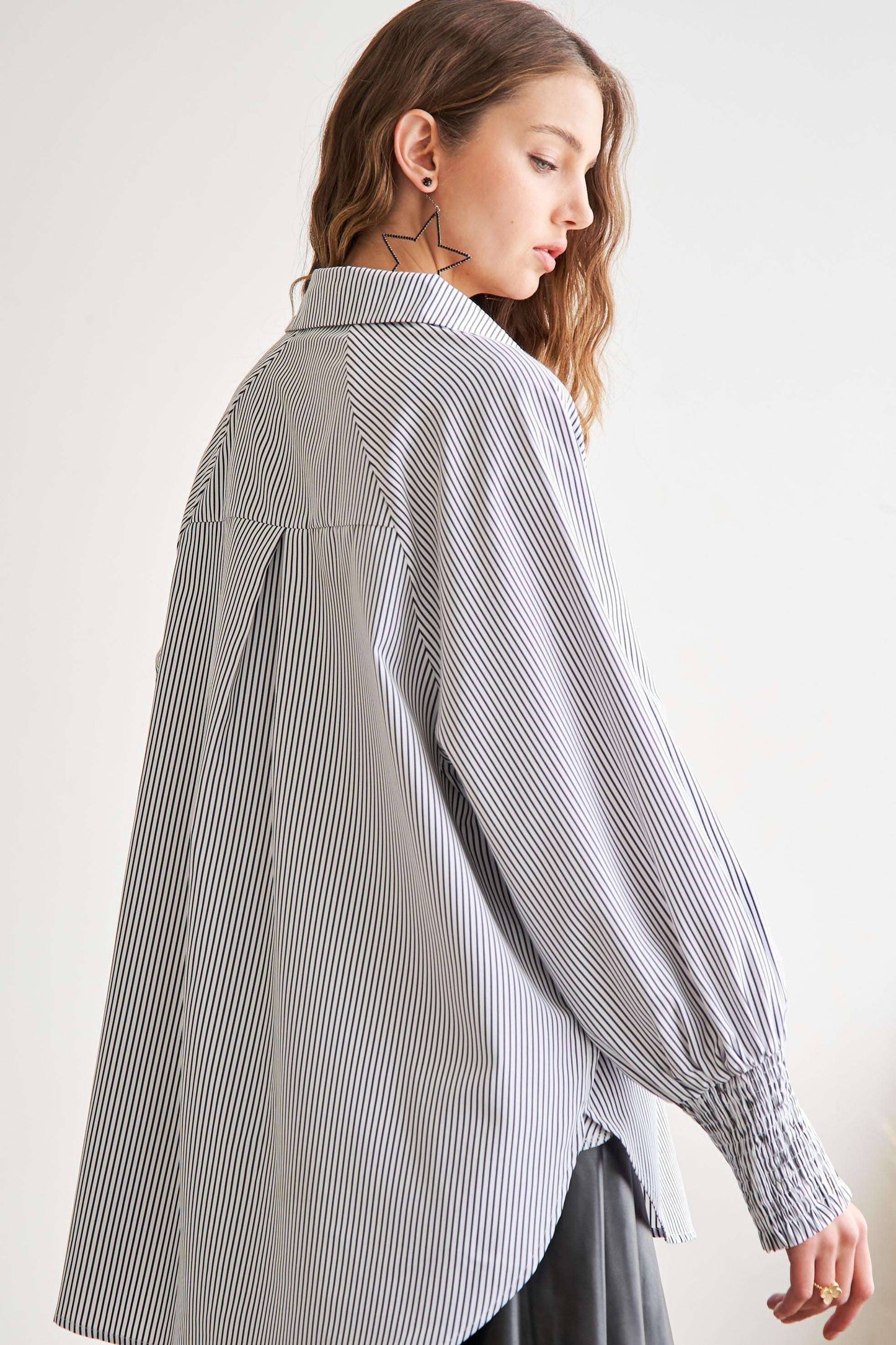 New Way (Grey) Smock Cuff Stripe Shirt