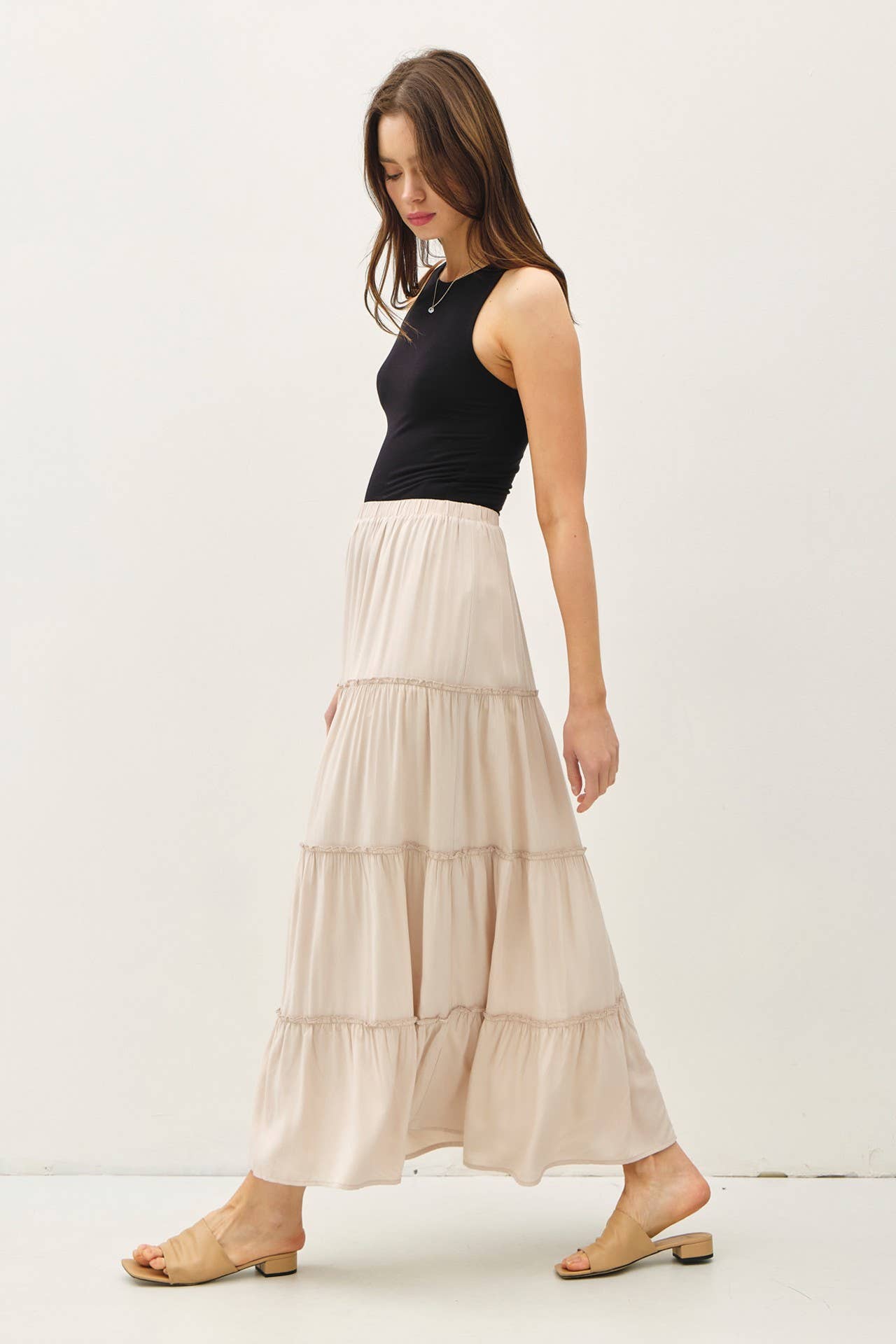 Top Tier (Stone) Ruffle Layer Maxi Skirt