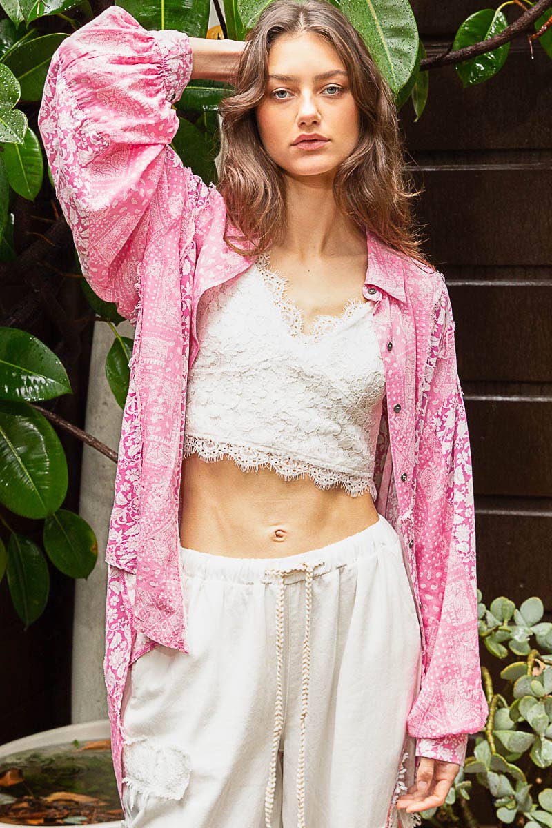 POL Perfect Paisley (Pink) Oversized Button Shirt