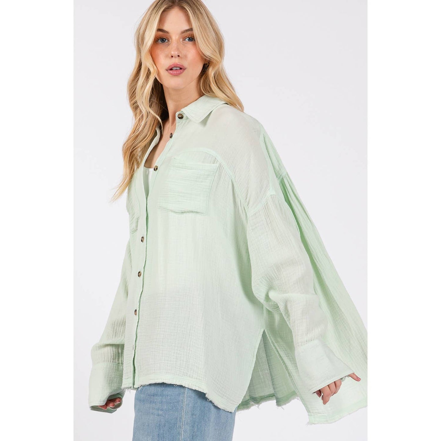Easy Going (Mint) Cotton Gauze Blouse