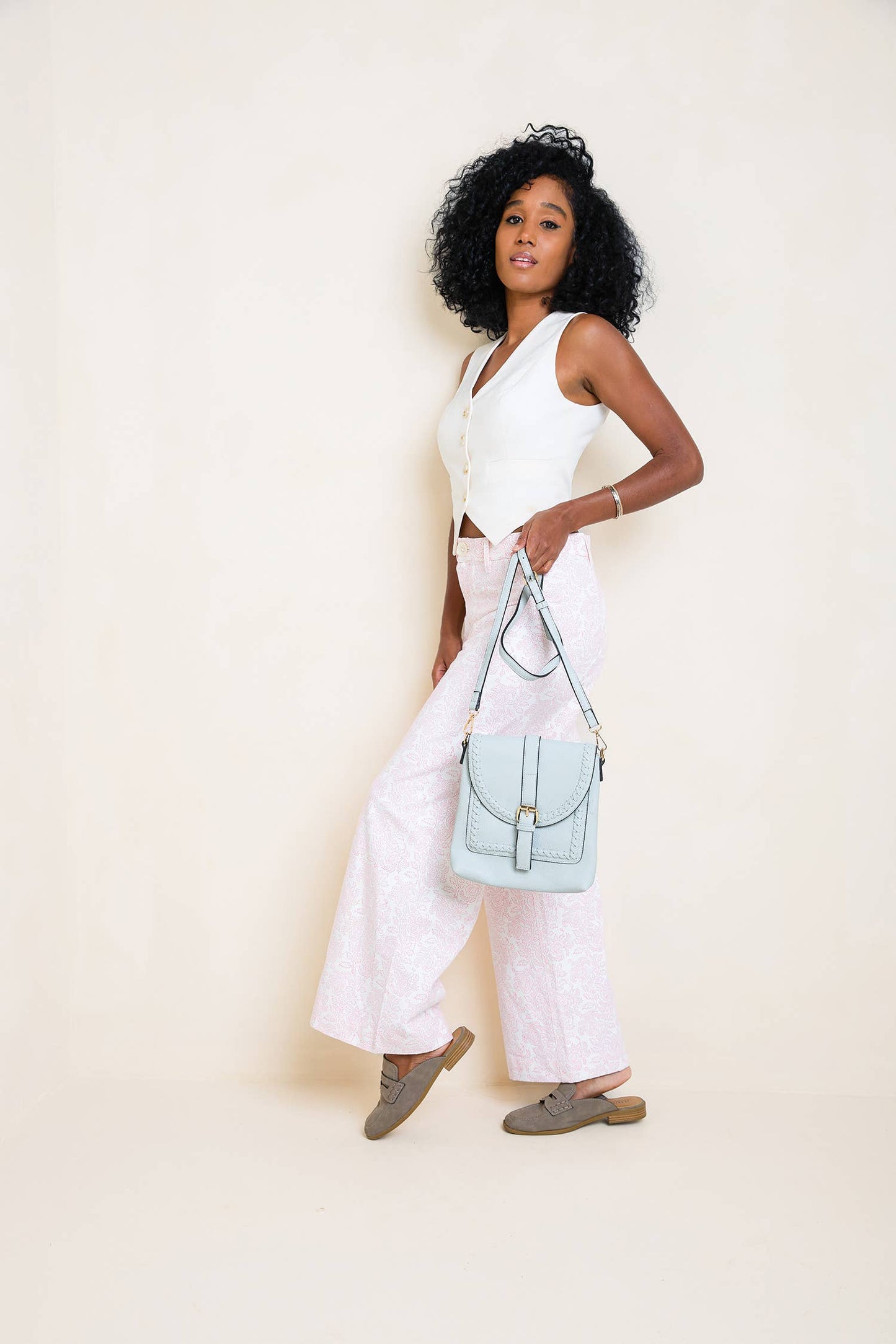 Roberta (Grey-Blue) Whipstitch Crossbody