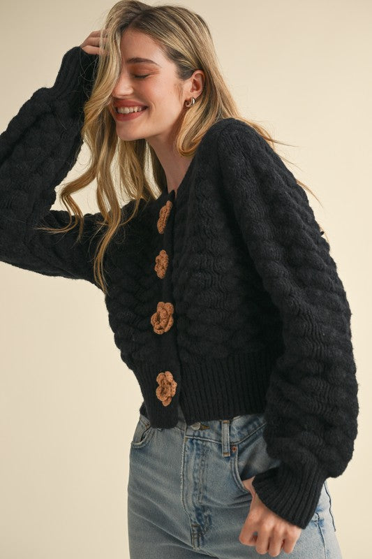 Rose Garden (Black) Rosette Cardigan