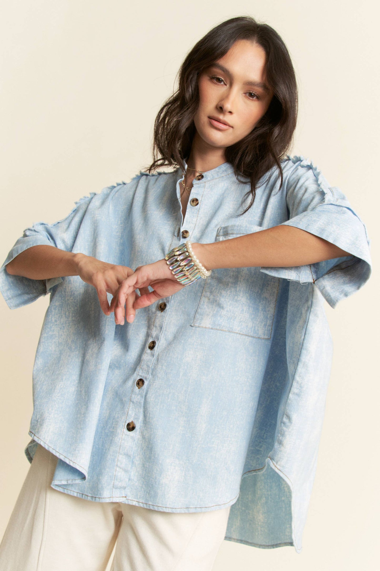 Hey Darlin’ Oversized Fringe Denim Shirt