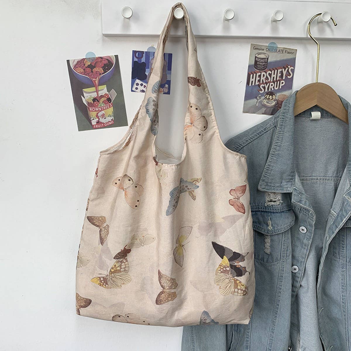 Vintage Butterfly Print Lightweight Tote Bag