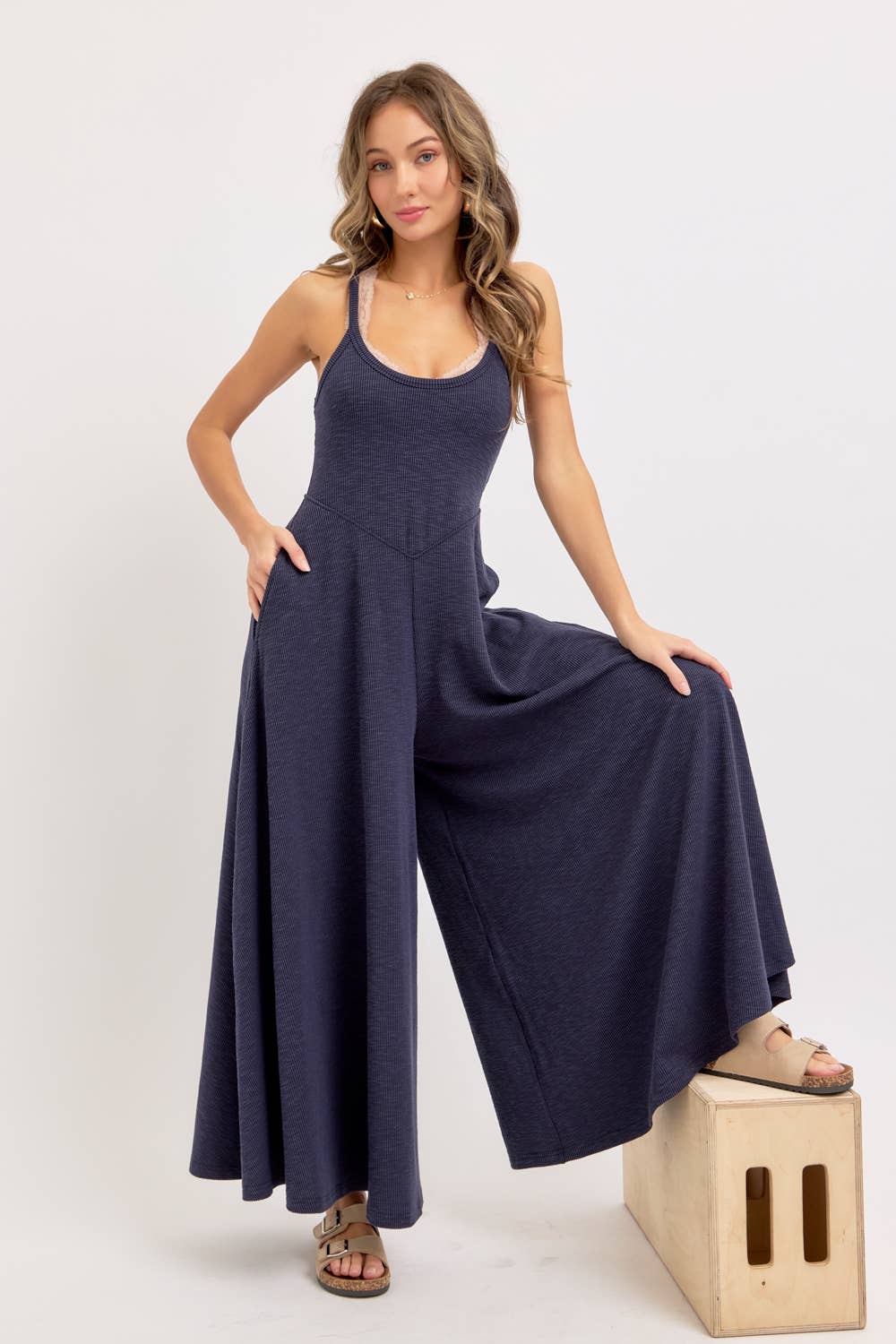 Relaxing Retreat (Navy) Wide Leg Jumpsuit