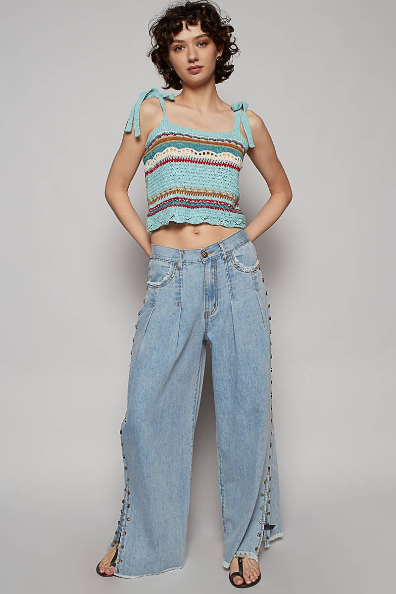 POL: Blue Angel Studded Wide Leg Jeans