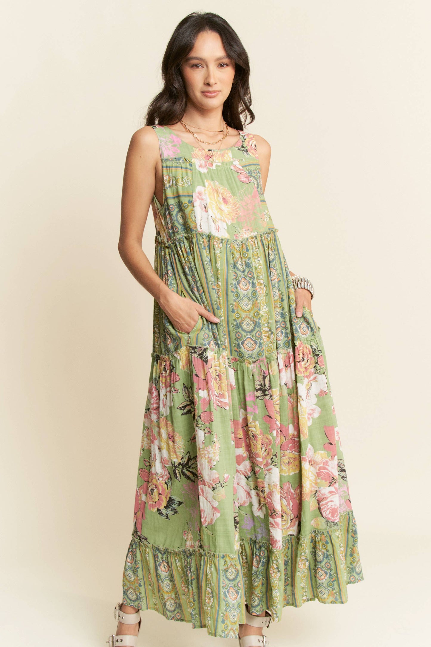 Tangled In Bloom (Sage) Floral Mix Dress