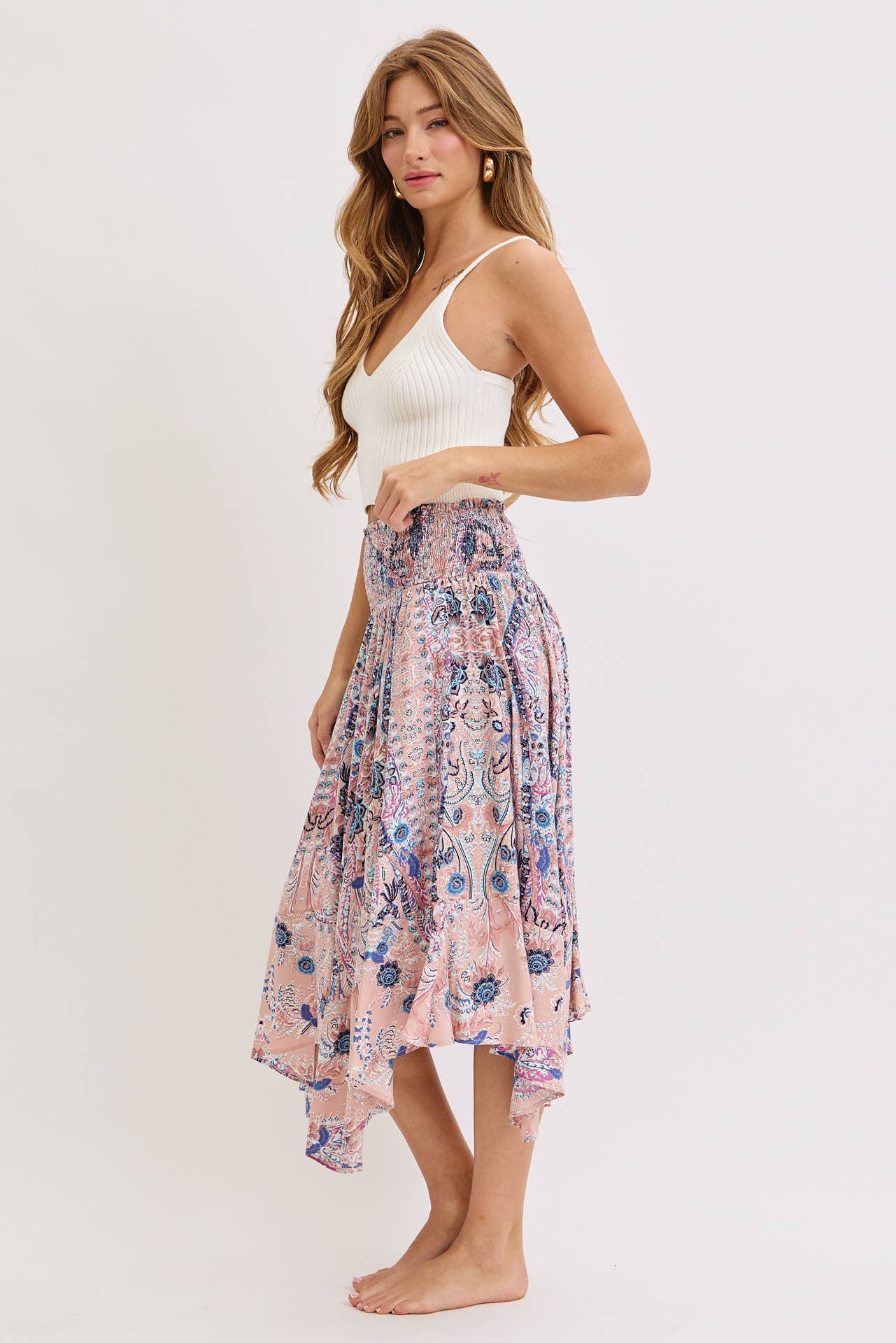 Playful Paisley Boho Print Midi Skirt