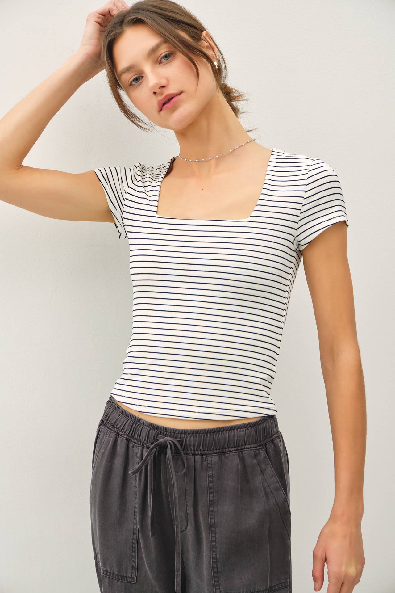 Feel Good (Navy) Stripe Double Lined Top