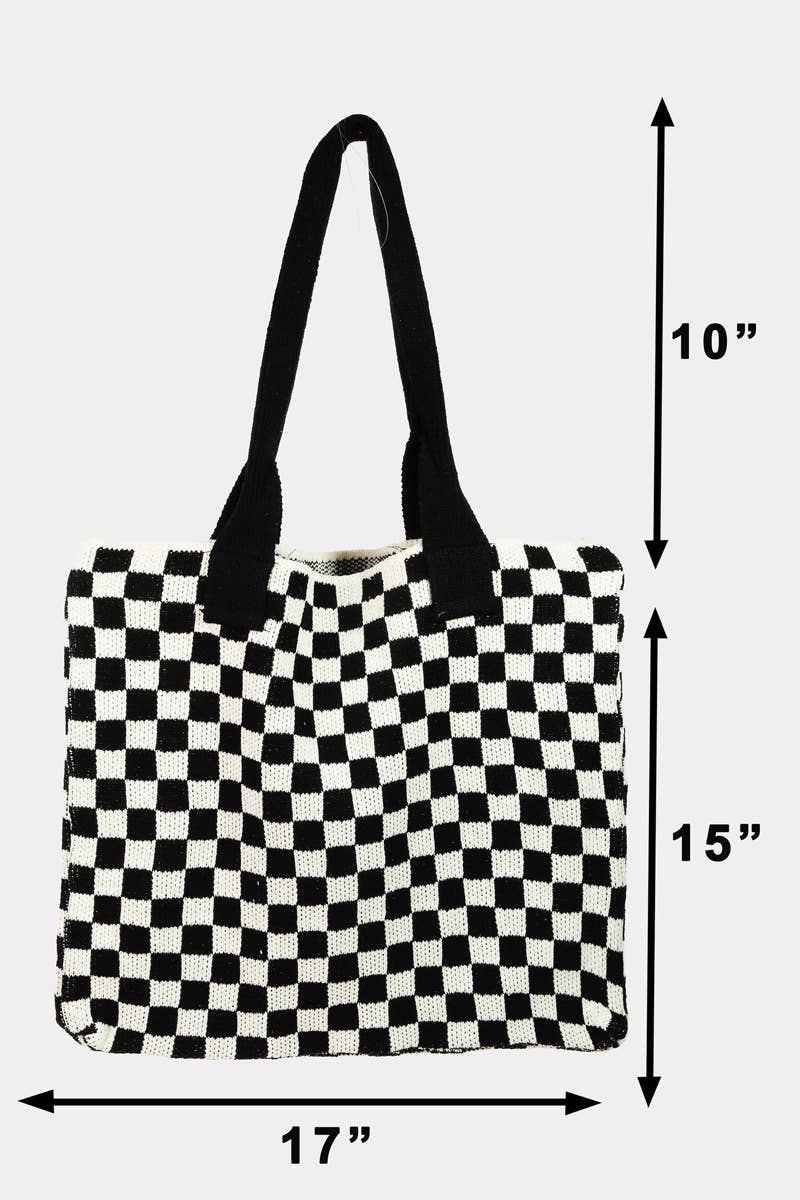 Tan Checkered Pattern Tote Bag