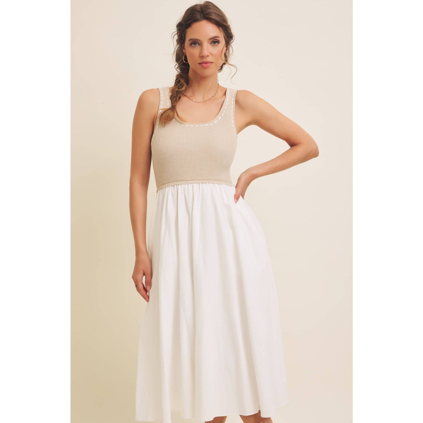 Keep Close (Tan/Cream) Midi Dress