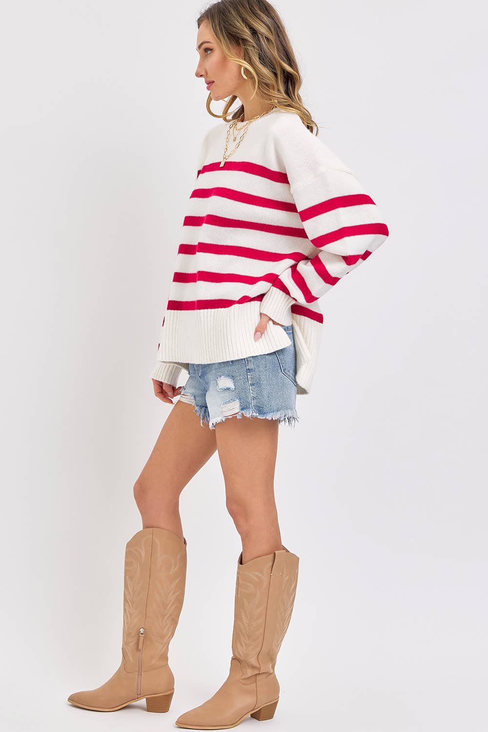 Lucky Stripes (Crm/Red) Pullover Sweater