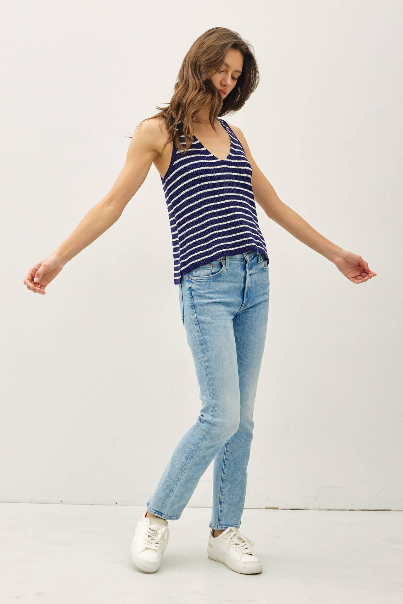 Keep In Line (Navy) Stripe Sweater Tank