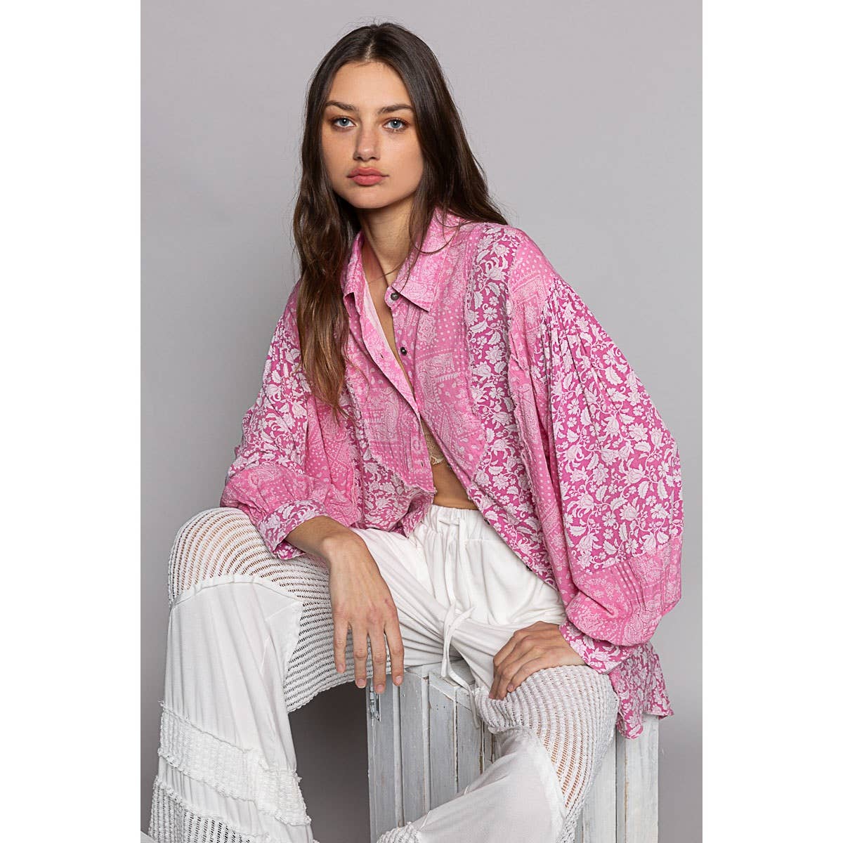 POL Perfect Paisley (Pink) Oversized Button Shirt
