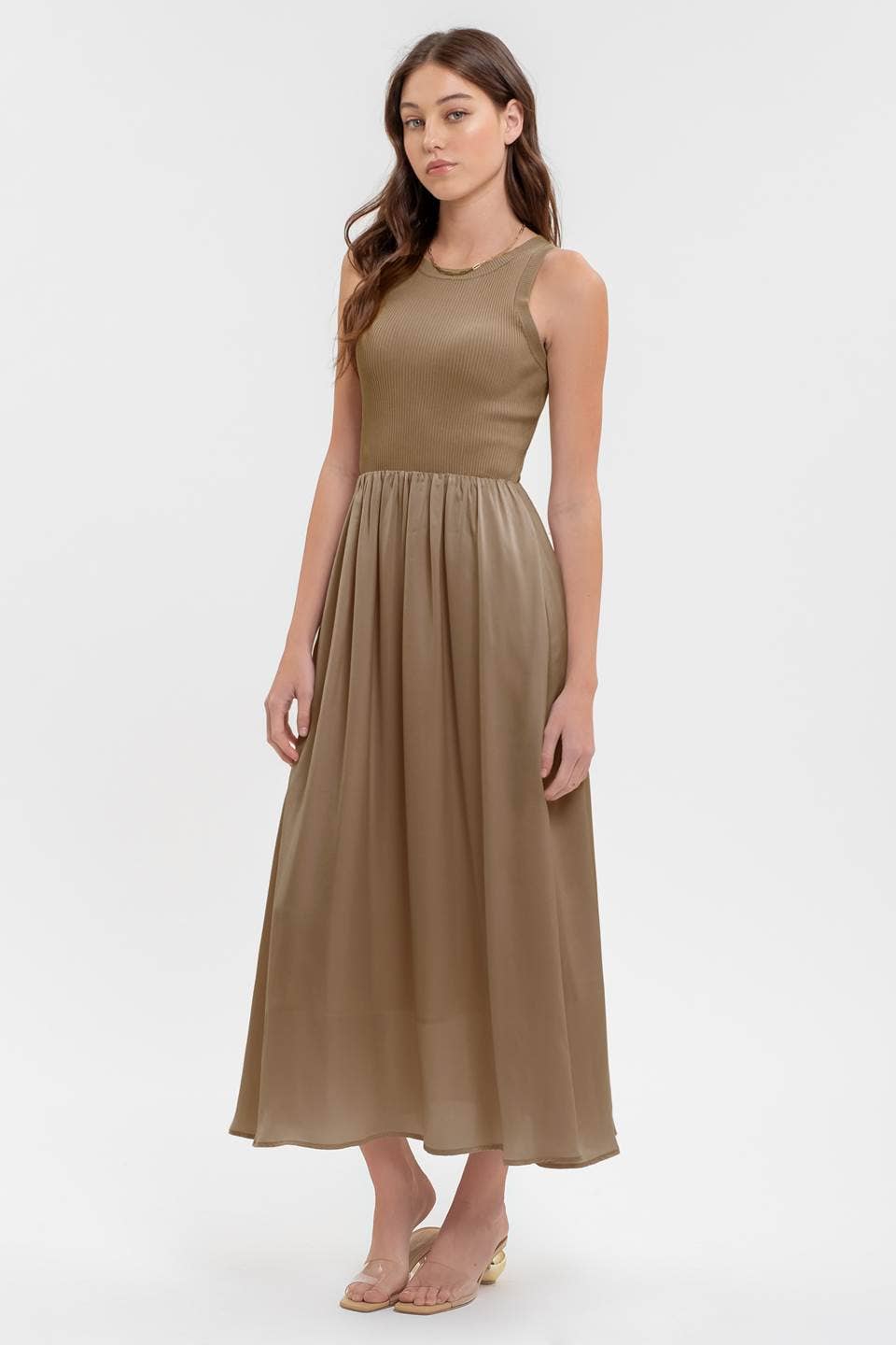 Lead the Way (Taupe) Midi Dress