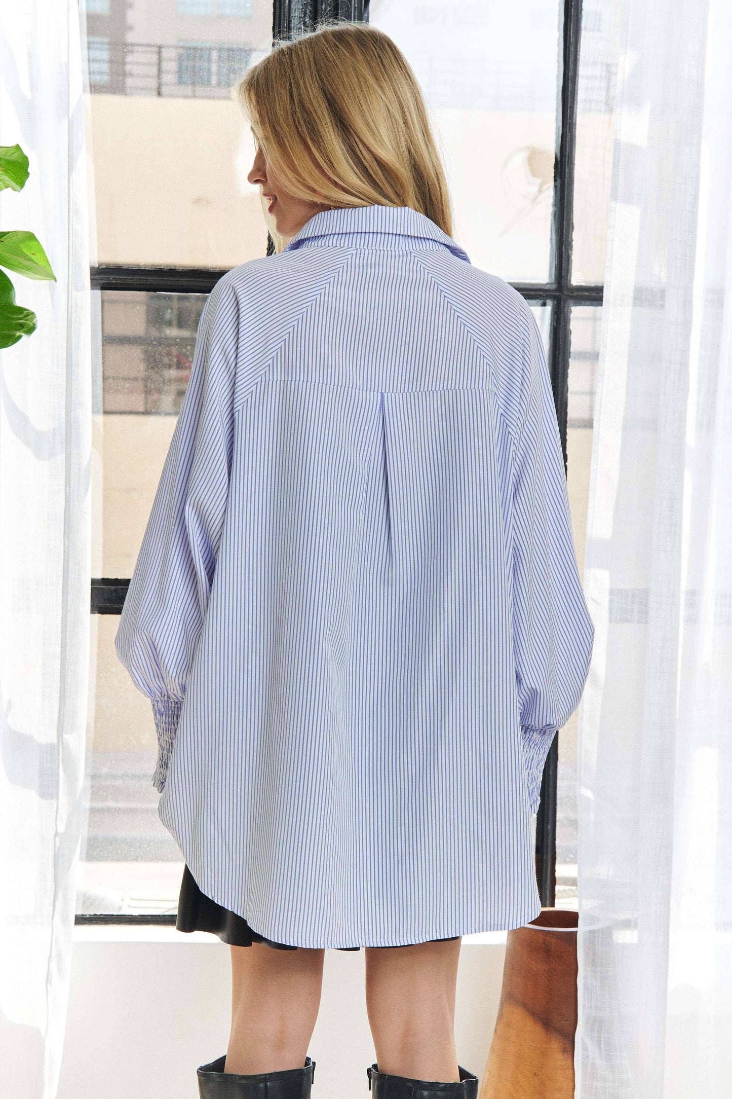 New Way (Blue) Smock Cuff Stripe Shirt