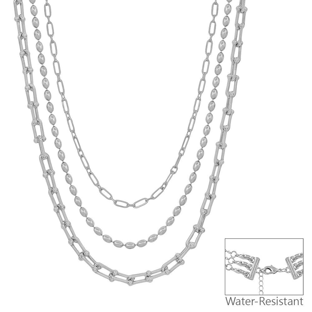 Water Resistant Triple Layered Silver Necklace