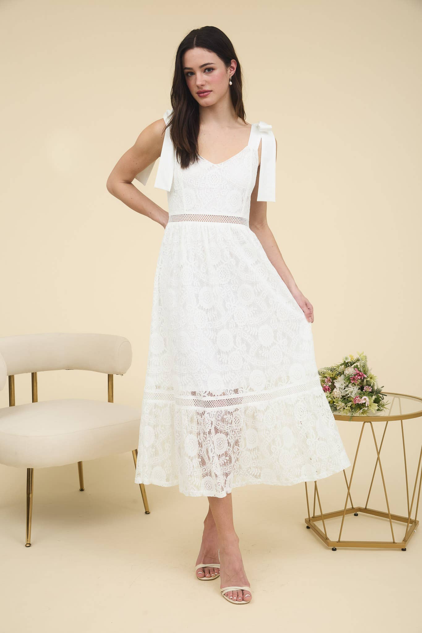Lacey Love (White) Lace Midi Dress