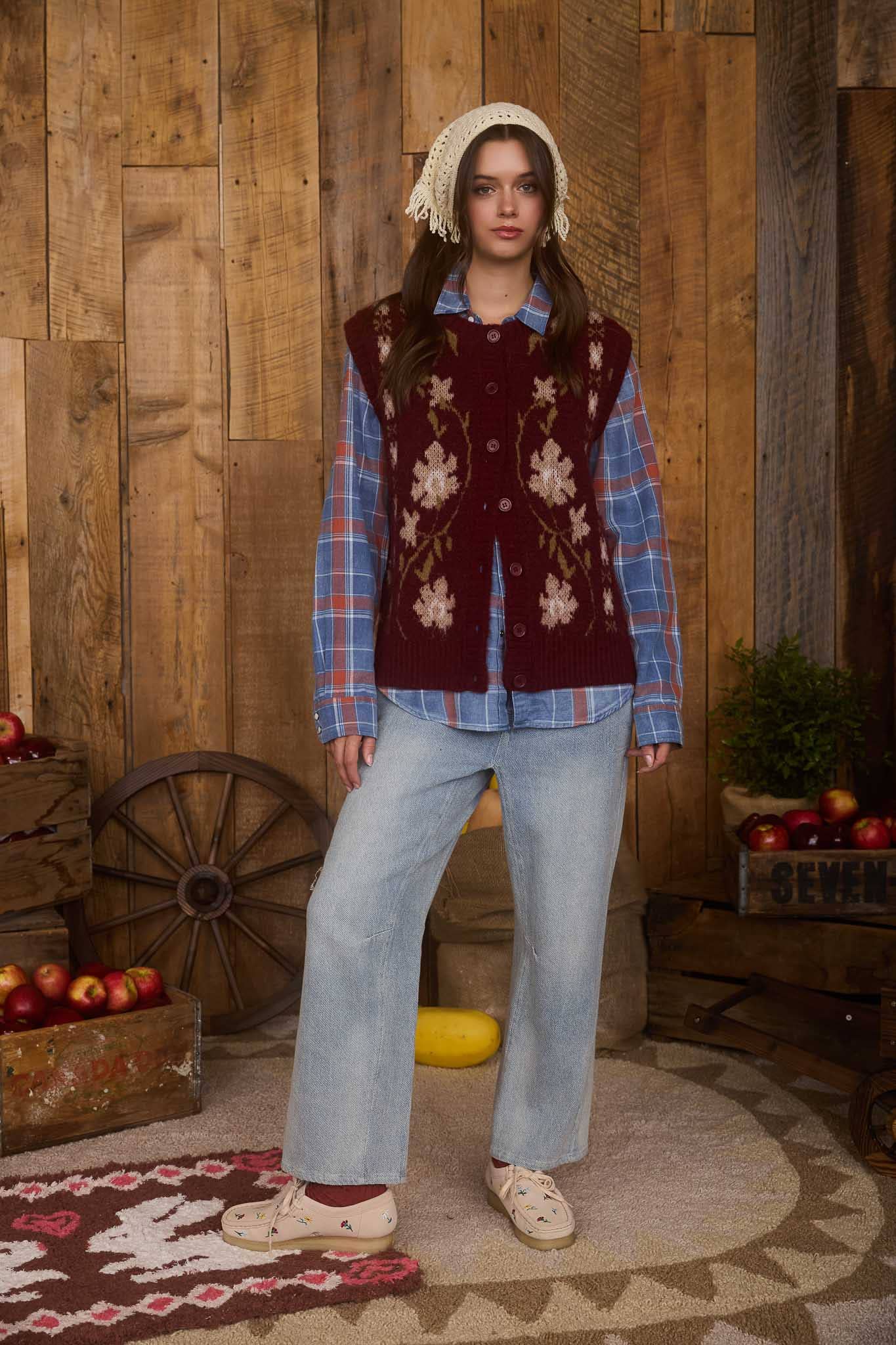 Autumn Hike (Wine) Floral Sweater Vest