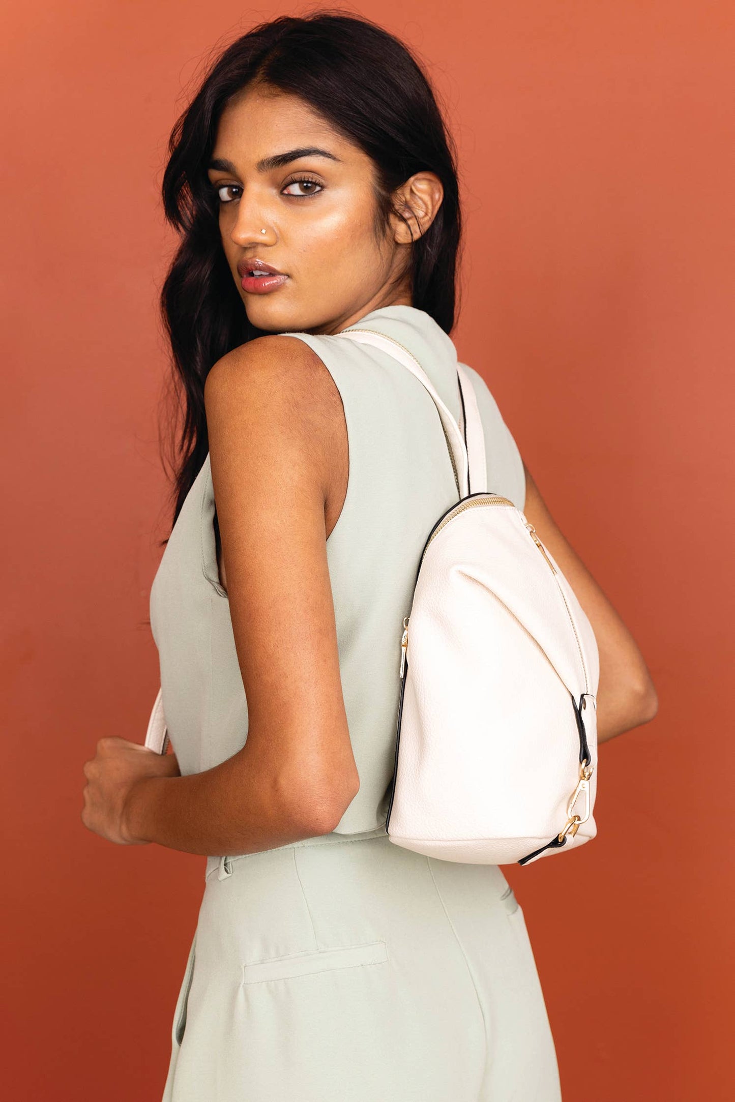 Linnette (White) Foldover Clasp Backpack