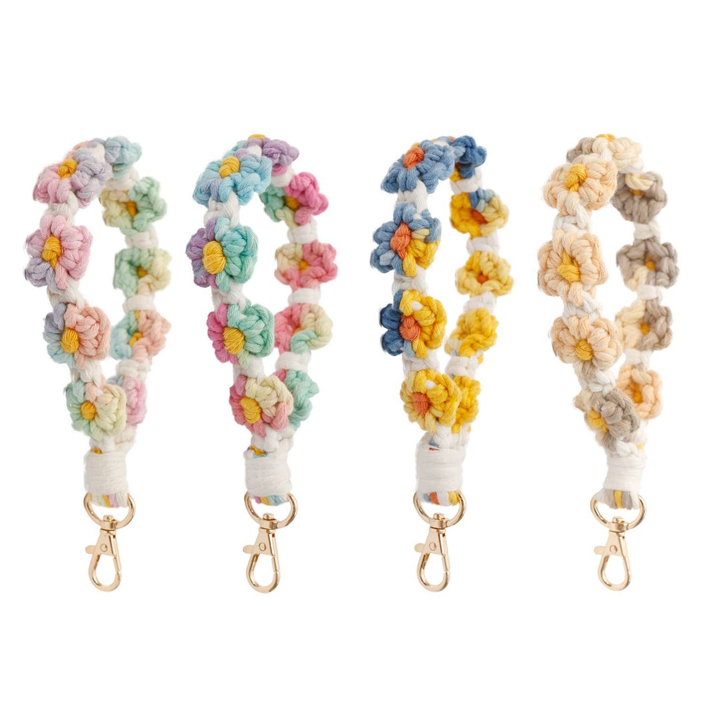 Macrame Daisy Flower Wristlet Keychain
